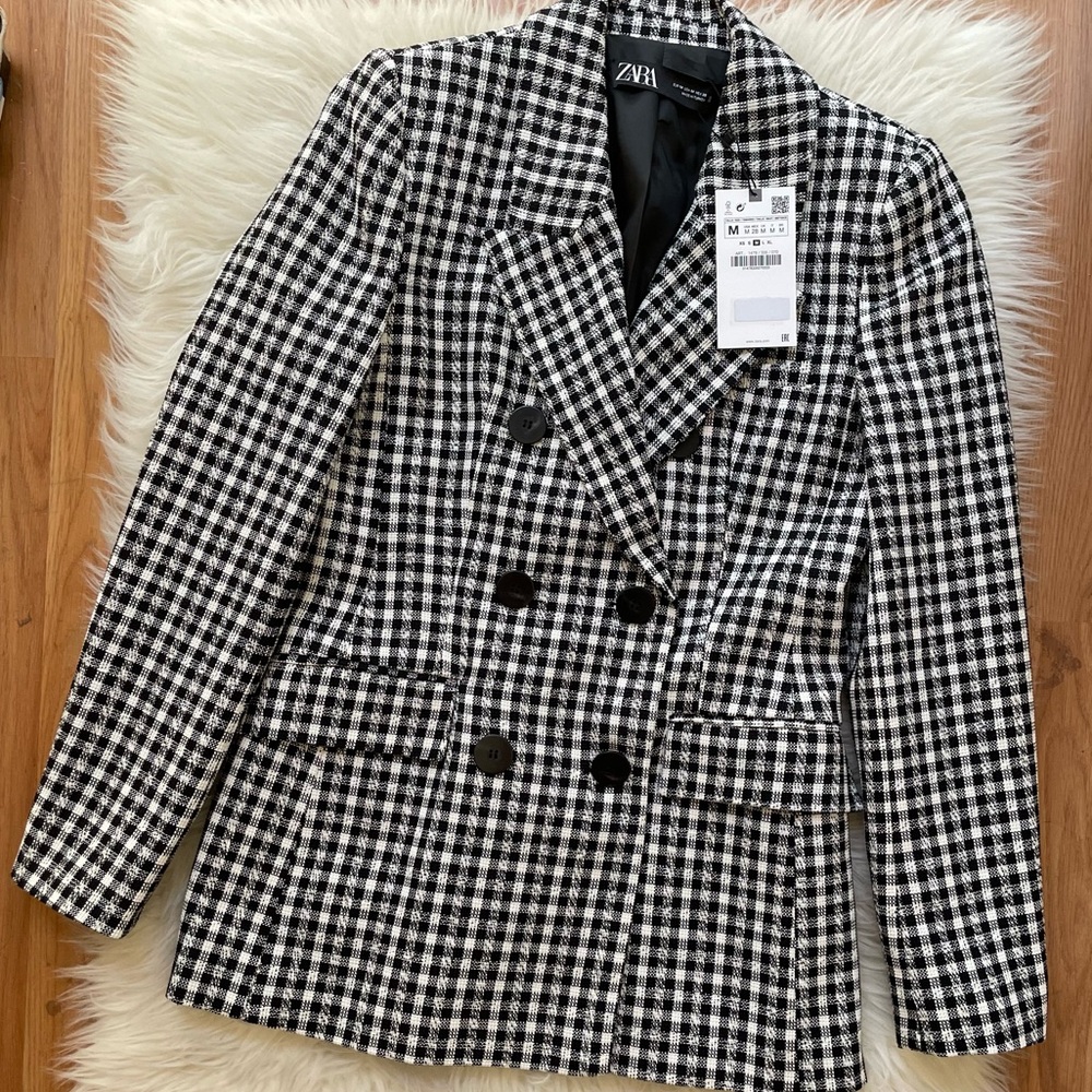 Zara Textured Houndstooth Jacket M NWT